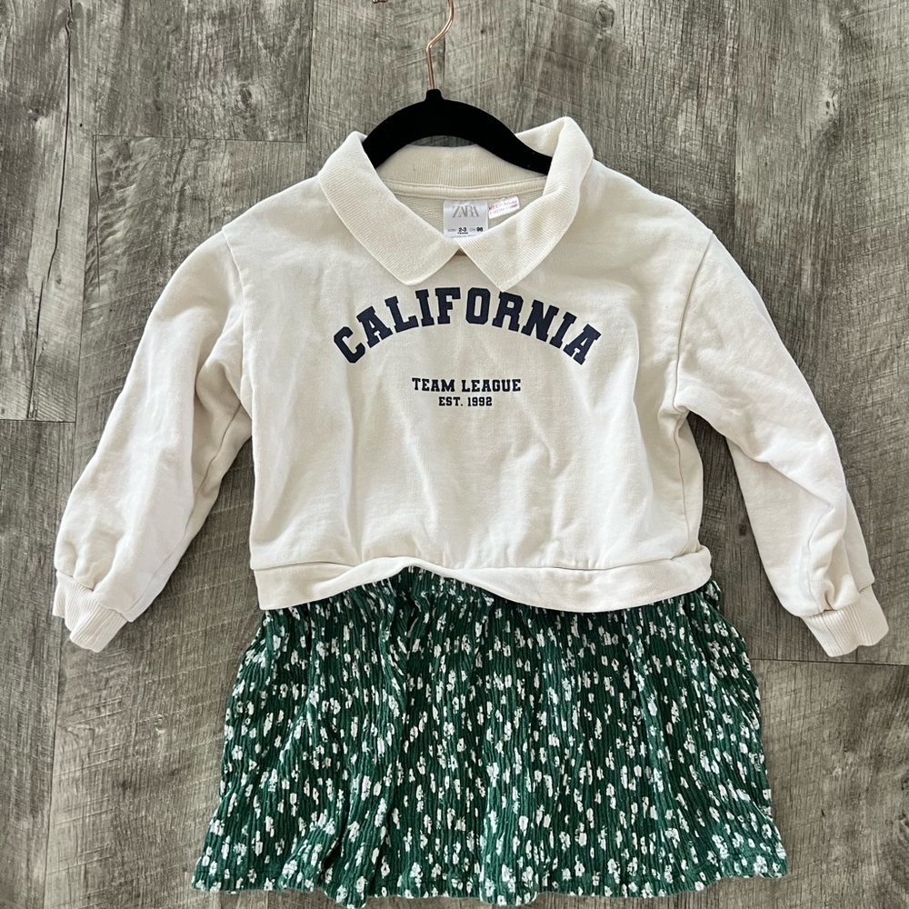 Zara Cream and Green Kids Casual Dress